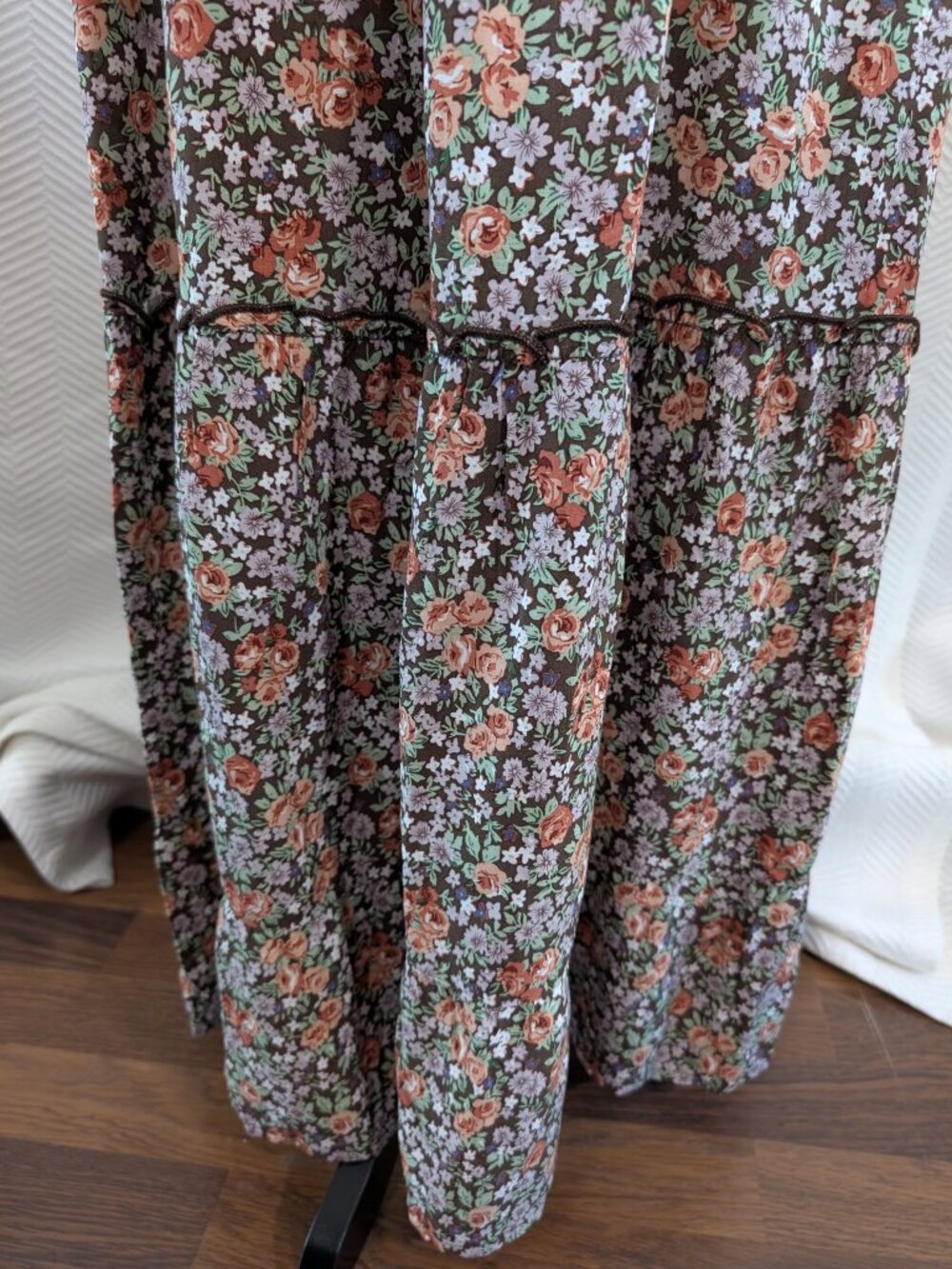 Floral Tube Maxi Dress Brown Smocked Ruffle Hem Boho Cottagecore Size Medium NWT - Picture 6 of 13